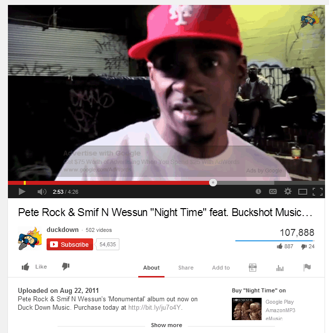 SCREENSHOT OF "NIGHT TIME" VIDEO BY PETE ROCK & SMIF-N-WESSUN FT. BUCKSHOT