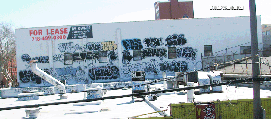 ROOF TOP GRAFFITI:  EVER NVA · DOVER BF · LOOSE R2B · CAS 142 · CHE WTO · PEN · DEBT · SY · LEWY BTM · OVER