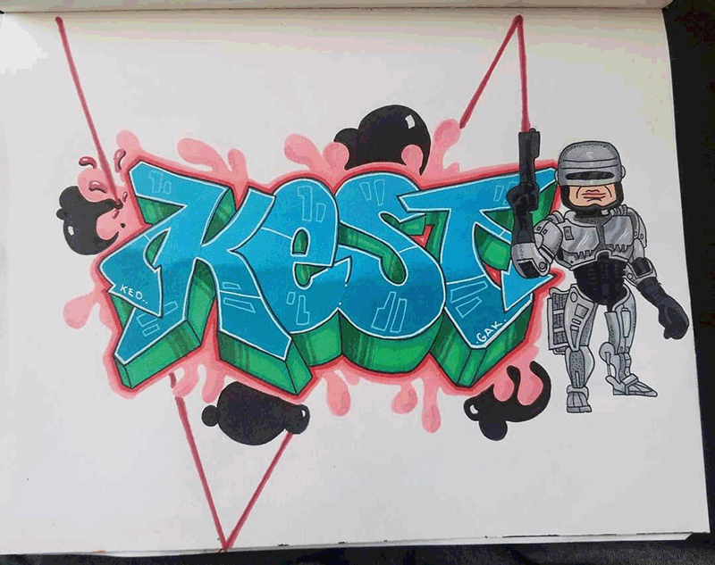 KEST GAK rocking the fly colors in a quick black book piece. 
