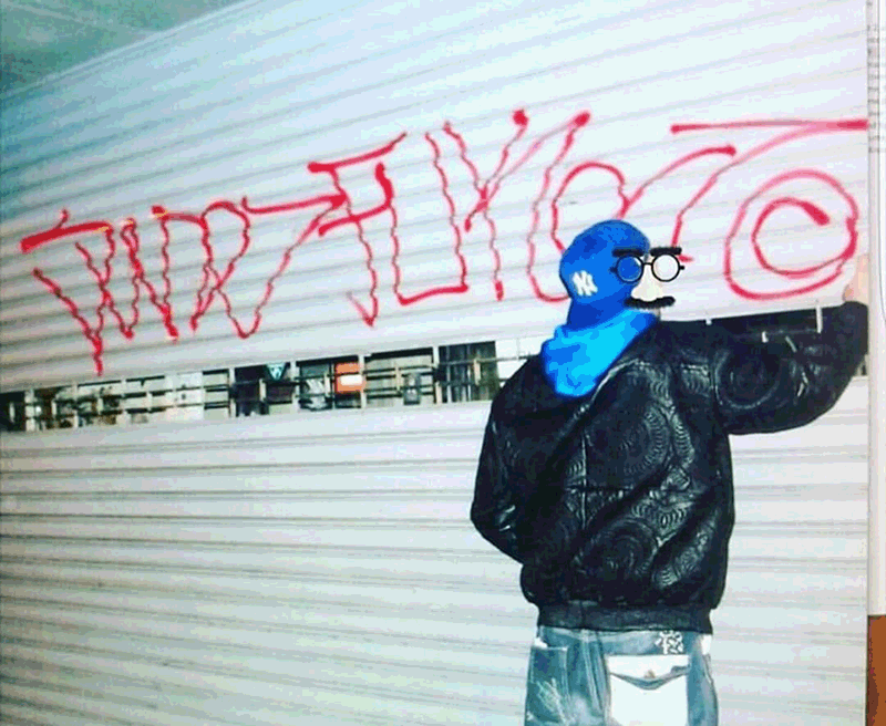 DUNE FUK rocking classic New York style street graffiti on a store gate. Photo courtesy of FOGS 501.